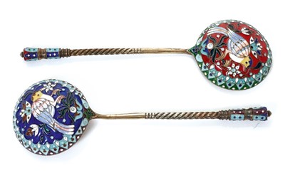 Lot 423 - Pair of Russian cloisonné spoons