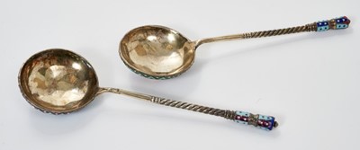 Lot 423 - Pair of Russian cloisonné spoons