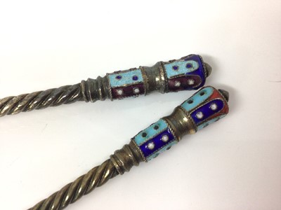 Lot 423 - Pair of Russian cloisonné spoons