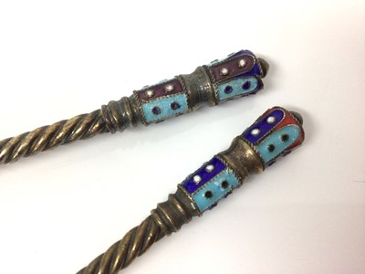 Lot 423 - Pair of Russian cloisonné spoons