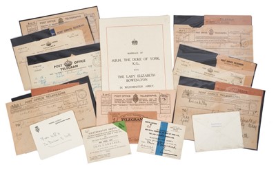 Lot 28 - The Wedding of H.R.H. The Duke of York with The Lady Elizabeth Bowes-Lyon, April 26th 1923, rare carriage ticket, entrance ticket and ceremonial belonging to Miss Beryl Poignand - the former Govern...