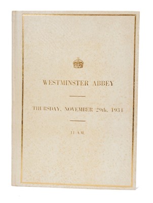 Lot 30 - The Marriage of H.R.H. The Duke of Kent with H.R.H.Princess Marina of Greece November 29th,1934- rare hard back Order of Service book in white and gilt tooled binding for senior guests. Provenance:...