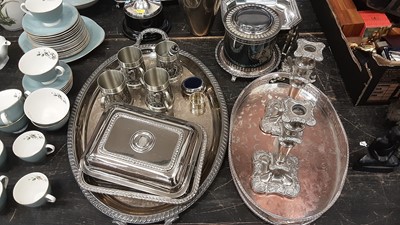 Lot 146 - Selection of silver plate including pair of candlesticks, various trays, napkin rings etc