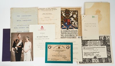 Lot 38 - The Coronation of T.M King George VI and Queen Elizabeth, 12th May,1937 - invitation to Miss Beryl Poignand, entrance ticket, car windscreen sticker, dress regulations, ceremonial, hard back order...
