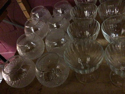 Lot 503 - Eight hobnail style glass finger bowls, twelve sundae dishes, cake stand, bowls and water jug