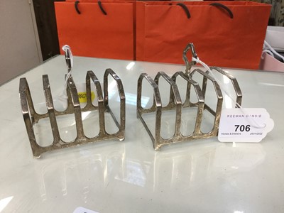 Lot 706 - Pair of George V silver four division toast racks, (Birmingham 1920), maker Adie Brothers