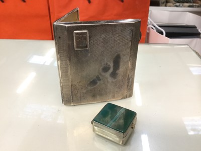 Lot 707 - George V silver cigarette case with engine turned decoration (Birmingham 1934), together with a white metal and agate pill box (2)