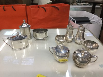 Lot 712 - Group of silver crusts to include mustard pots, pepperetts and salt cellars (9 pieces)