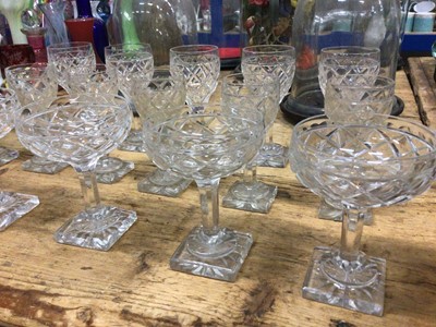 Lot 14 - Good collection of 19th century drinking glasses, diamond-cut with square bases, sixteen glasses overall in three different sizes