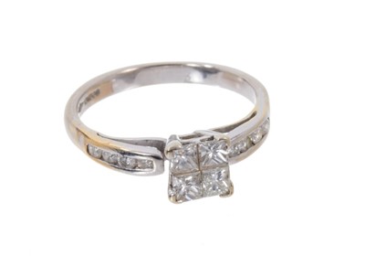 Lot 664 - Princess cut diamond cluster ring, 0.85cts in 18ct white gold setting