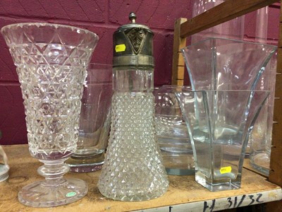 Lot 511 - Hobnob style claret jug, vase and clear glass vessels, approx 23 total