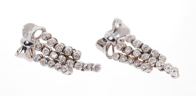 Lot 667 - Diamond drop earrings in 9ct white gold setting, estimated total diamond weight approximately 0.70cts