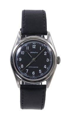 Lot 743 - Vintage Zenith stainless steel wristwatch with circular black dial