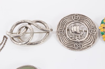 Lot 36 - Group of vintage silver brooches and two necklaces