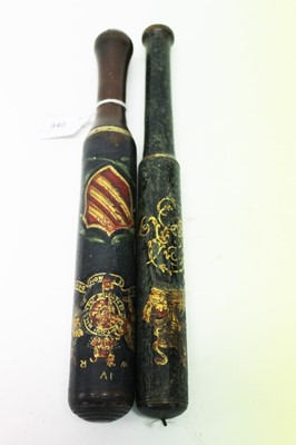 Lot 940 - Two Georgian painted wooden truncheons