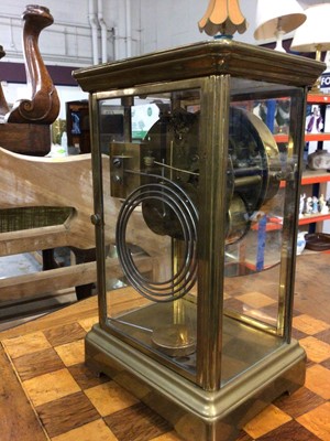 Lot 50 - Late 19th century American 8 day mantel clock in brass four-glass case by New Haven Clock Co.