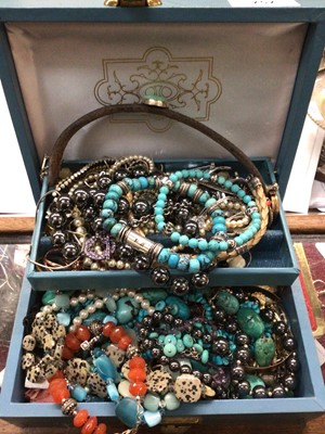 Lot 757 - Box of vintage costume jewellery to include turquoise necklace