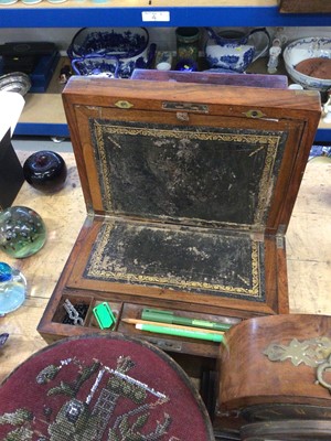 Lot 18 - Three Victorian mahogany boxes, a pair of beadwork footstools, a mantel clock and two needlework items