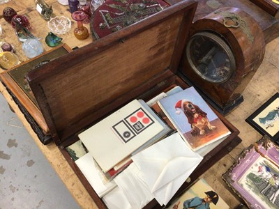 Lot 18 - Three Victorian mahogany boxes, a pair of beadwork footstools, a mantel clock and two needlework items