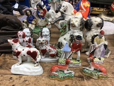Lot 21 - Collection of Staffordshire figures, including pairs of spaniels and greyhounds
