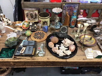 Lot 22 - Sundry decorative items, including seashells, china, glassware, candlesticks, sculptures, etc