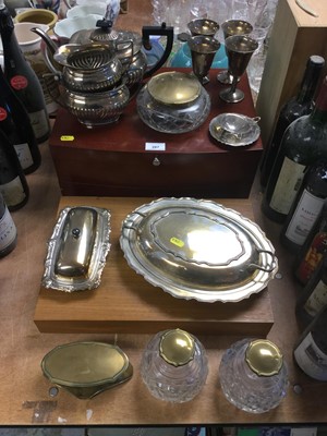Lot 287 - Two cutlery canteens, silver plated three piece teaset and other silver plated ware.