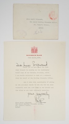 Lot 45 - H.R.H. The Duke of Edinburgh, signed typed letter on Buckingham Palace headed writing paper dated 22nd of March 1948, The Duke thanks Miss Beryl Poignand for her kind thought of sending him a hands...