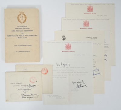 Lot 48 - The Wedding of H.R.H.The Princess Elizabeth to Lieutenant Philip Mountbatten R.N. List of Wedding gifts and two tickets to The 1953 Coronation.