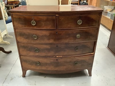 Lot 885 - Nineteenth century mahogany bowfront chest of two short and three long graduated drawers, 104cm wide, 53cm deep, 98cm high