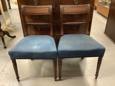 Lot 886 - Pair of nineteenth century mahogany dining chairs with rope twist backs and blue upholstered seats on turned front legs