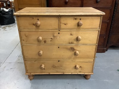 Lot 895 - Victorian pine chest of two short and three long drawers, 96cm wide, 45cm deep, 95cm high