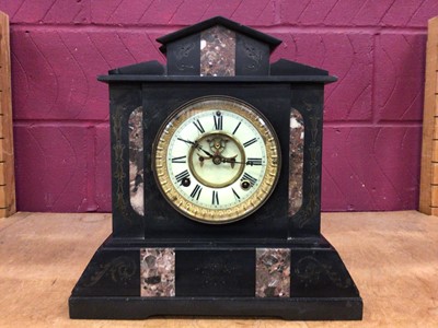 Lot 534 - Victorian slate mantel clock plus four wooden case mantel clock