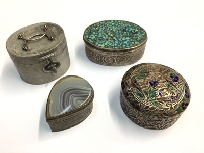 Lot 685 - Wang Hing Chinese silver miniature basket with tea set inside, together with three other trinket boxes (4)