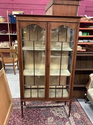 Lot 903 - Edwardian inlaid mahogany display cabinet with shelved interior enclosed by two glazed doors on square taper legs with spade feet, 92cm wide, 39cm deep, 167cm high