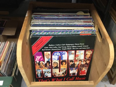 Lot 293 - Box of single records including Pulp, Cataonia, Ian Brown, Duran Duran, Bob Marley, Kate Bush and Soft Cell (multiple mint shop copies), together with 'Now' compliation LP's etc.