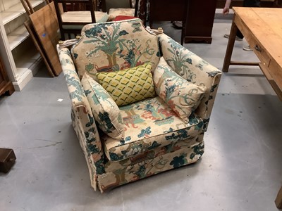 Lot 910 - Pair of good quality Knole style armchairs with patterned upholstery, 87cm wide, 84cm deep, 85cm high