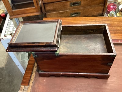 Lot 301 - Chinese elm vanity box, together with an oak table display cabinet and an oak canteen (3)