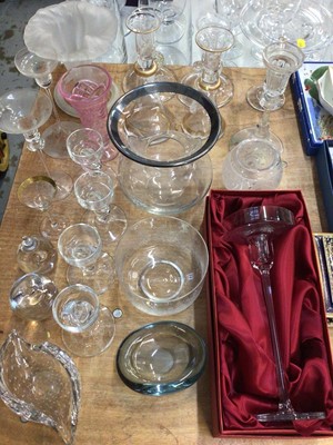 Lot 447 - Waterford glass candlestick, various other glass candlesticks and named glassware including Maud Forsblad vase, Royal Doulton apple etc