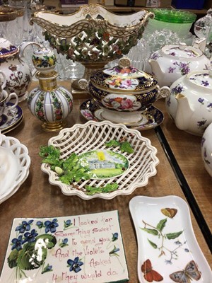 Lot 450 - 19th century Meissen floral encrusted centre piece, 19th century English porcelain tureen with cover and stand, Wemyss violets dish and other ceramics (6)