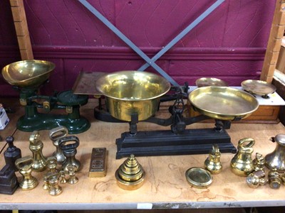 Lot 563 - Four antique scales and selection of brass weights