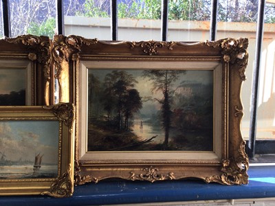 Lot 217 - Pair of oil on canvas landscapes and an oil depicting a monk in a cellar and two pairs of oil landscapes
