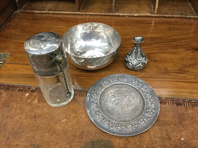 Lot 753 - Four Eastern white metal items, including a bowl, dish, vase and scent bottle (4)