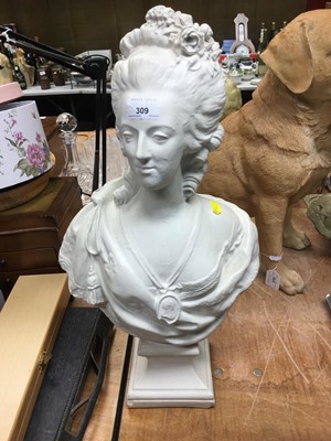 Lot 309 - Painted plaster bust of Marie Antoinette, painted marks to base 'Paris 1914 HB'