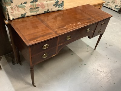 Lot 935 - Antique mahogany kneehole desk with five drawers on reeded turned legs, 140.5cm wide, 50.5cm deep, 76cm high