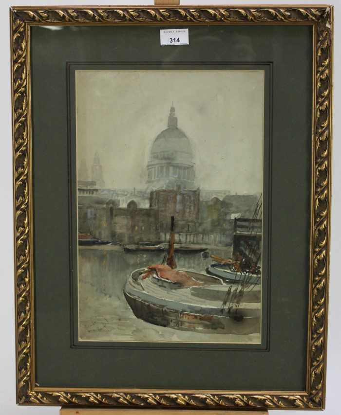 Lot 314 - Charles Hannaford watercolour - The Upper Pool, River Thames, signed