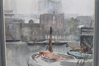 Lot 314 - Charles Hannaford watercolour - The Upper Pool, River Thames, signed