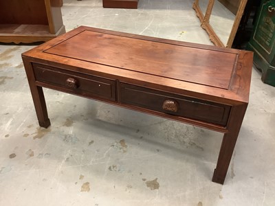 Lot 936 - Oriental hardwood low table with two drawers, 101.5cm wide, 51cm deep, 43.5cm high