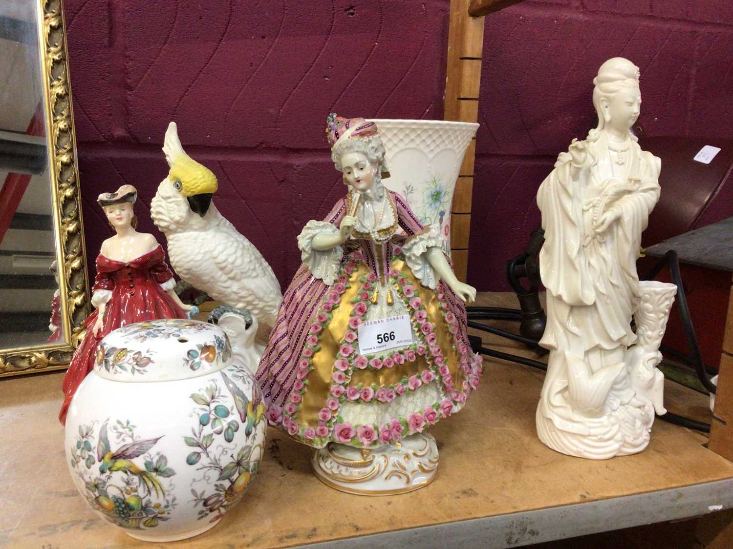 Lot 566 Dresden porcelain figurine and other