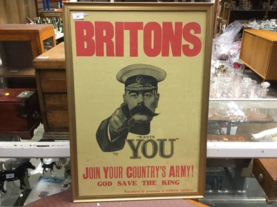 Lot 81 - Reproduction Lord Kitchener wants you, join your country's army! First World War recruitment poster, in glazed gilt frame.