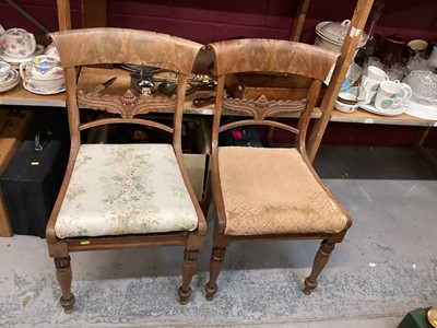 Lot 944 - Pair of 19th century mahogany bar back dining chairs together with an oak hall chair (3)